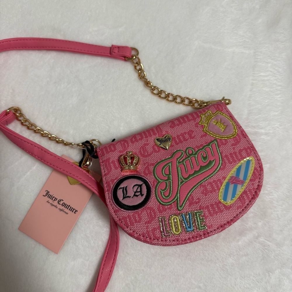 Juicy Couture Pink LA Love Mini Bag Wallet Y2K McBling Charm Shoulder Bag